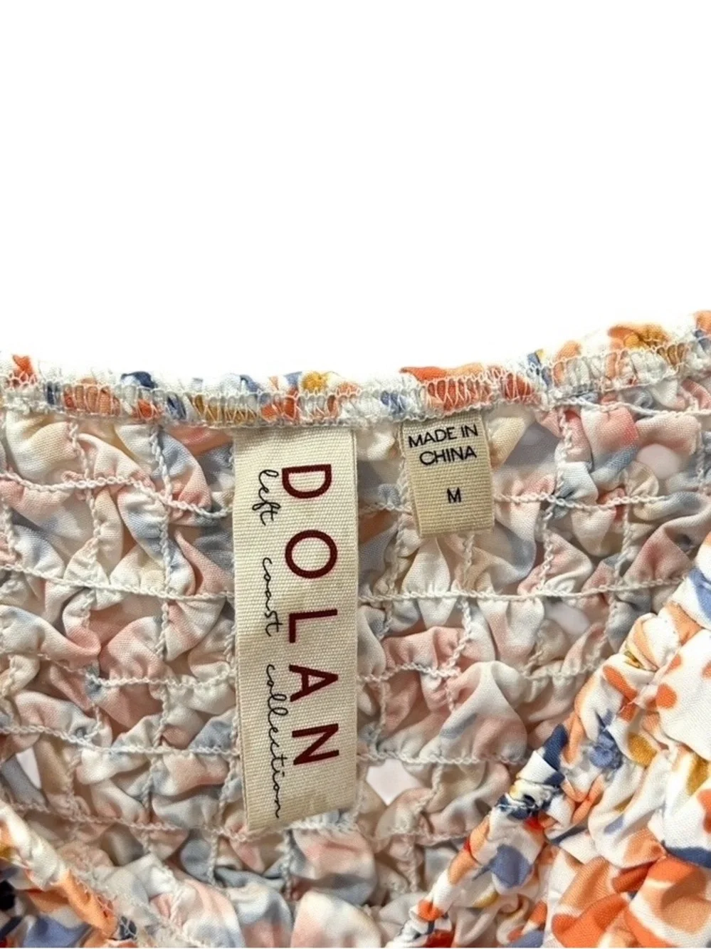 Anthropologie Dolan On or Off The Shoulder Textured Top M Orange Motif smocked